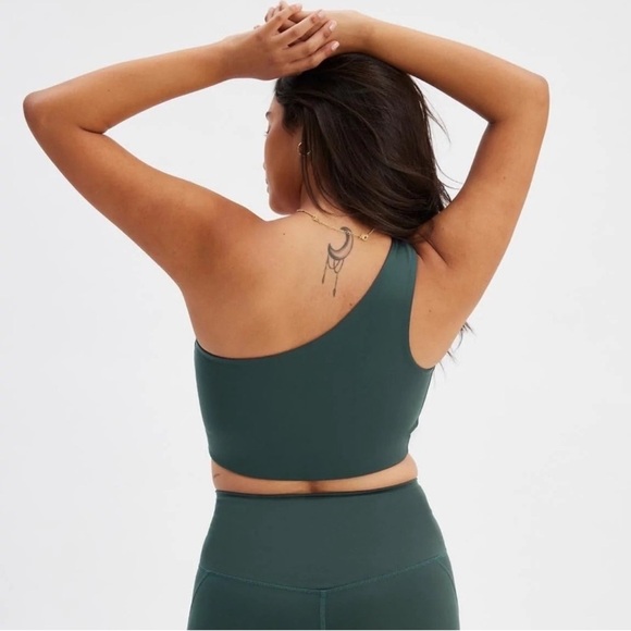 GIRLFRIEND COLLECTIVE Bianca One Shoulder Sports Bra In Moss Green - Picture 2 of 4